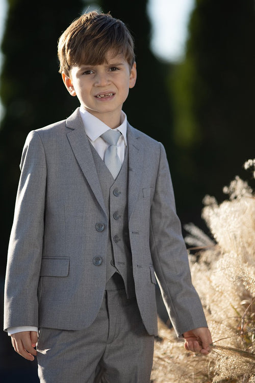 Premium Kids Heather Grey 5-Piece Wool Blend Suit by BLACKTIE