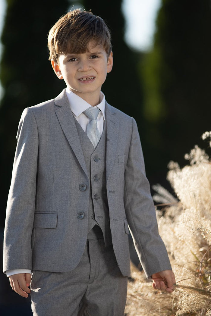 Premium Kids Heather Grey 5-Piece Wool Blend Suit by BLACKTIE