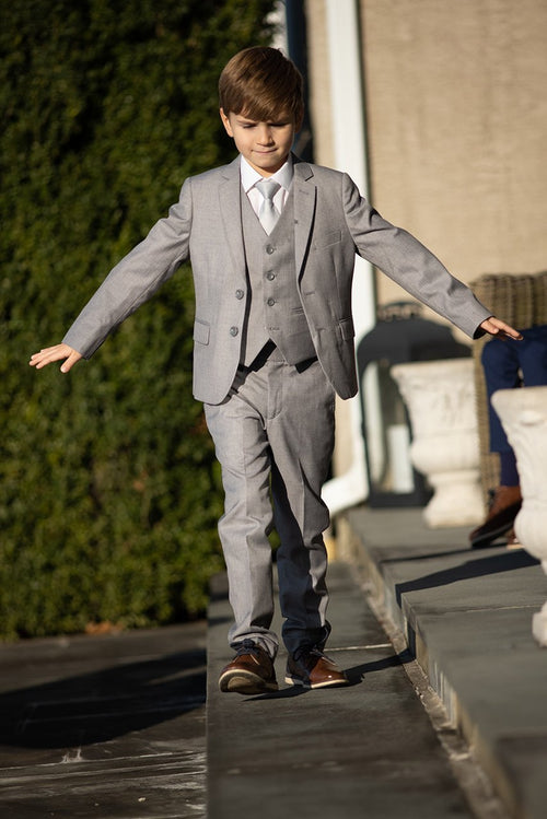 Premium Kids Heather Grey 5-Piece Wool Blend Suit by BLACKTIE