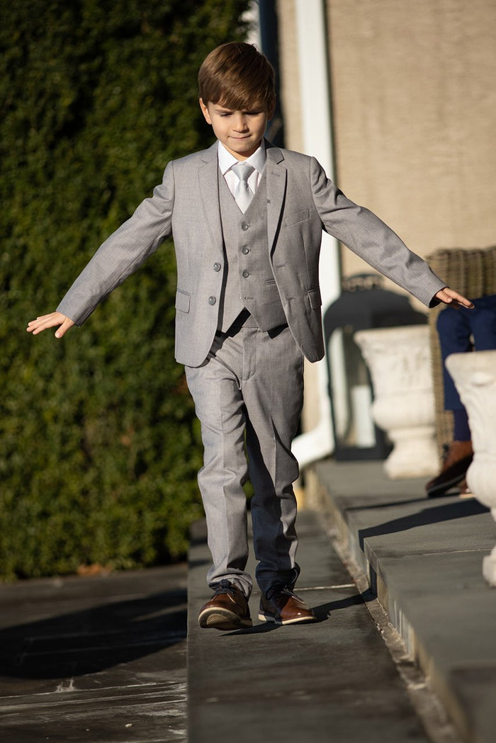 Premium Kids Heather Grey 5-Piece Wool Blend Suit by BLACKTIE
