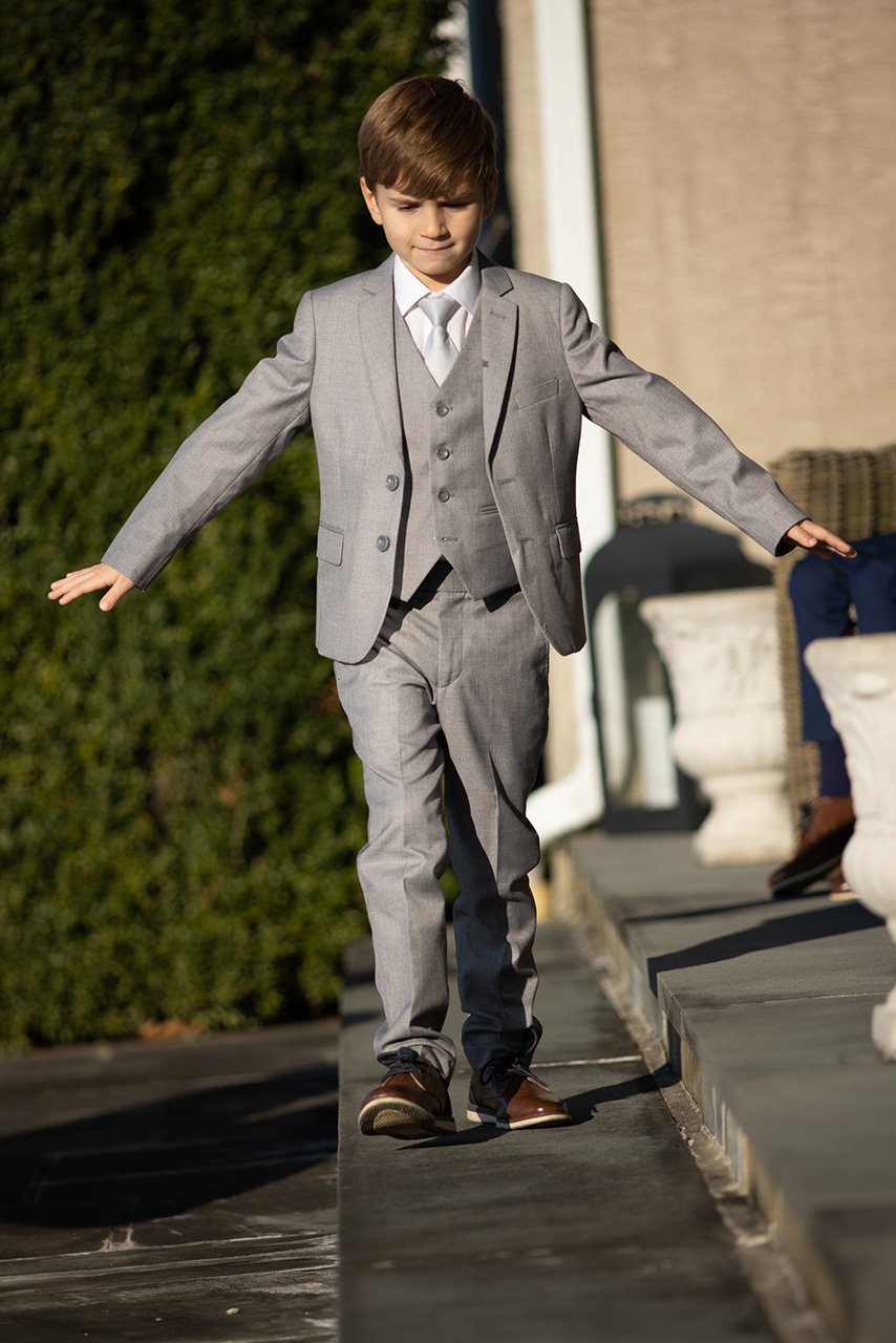 Premium Kids Heather Grey 5-Piece Wool Blend Suit by BLACKTIE