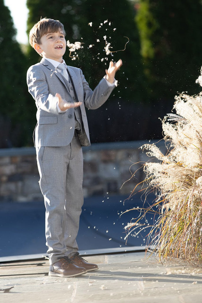 Premium Kids Heather Grey 5-Piece Wool Blend Suit by BLACKTIE