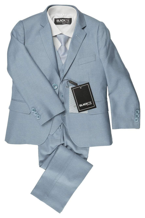 Premium Kids Light Blue 5-Piece Wool Blend Suit BLACKTIE