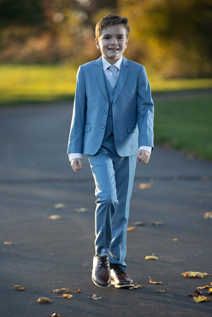 Premium Kids Light Blue 5-Piece Wool Blend Suit BLACKTIE