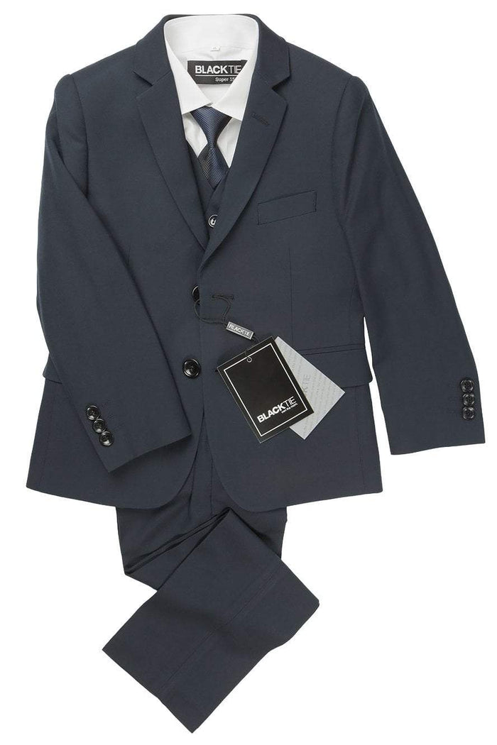 Premium Kids Midnight Navy 5-Piece Wool Blend Suit by BLACKTIE