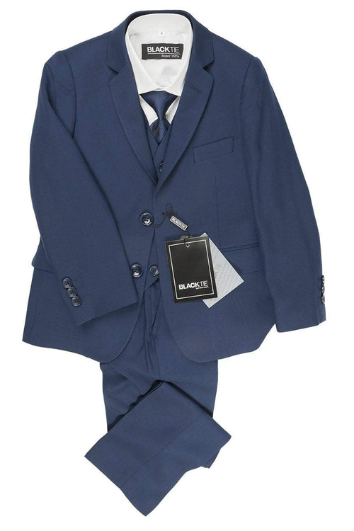 Premium Kids Sapphire Blue 5-Piece Wool Blend Suit BLACKTIE