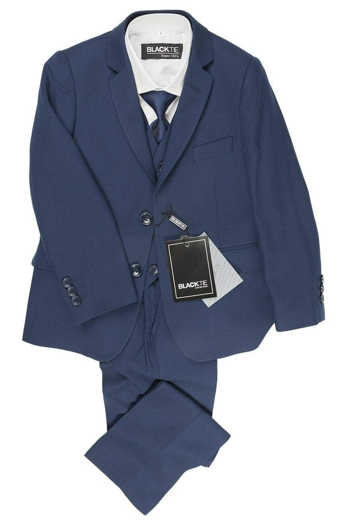 Premium Kids Sapphire Blue 5-Piece Wool Blend Suit BLACKTIE