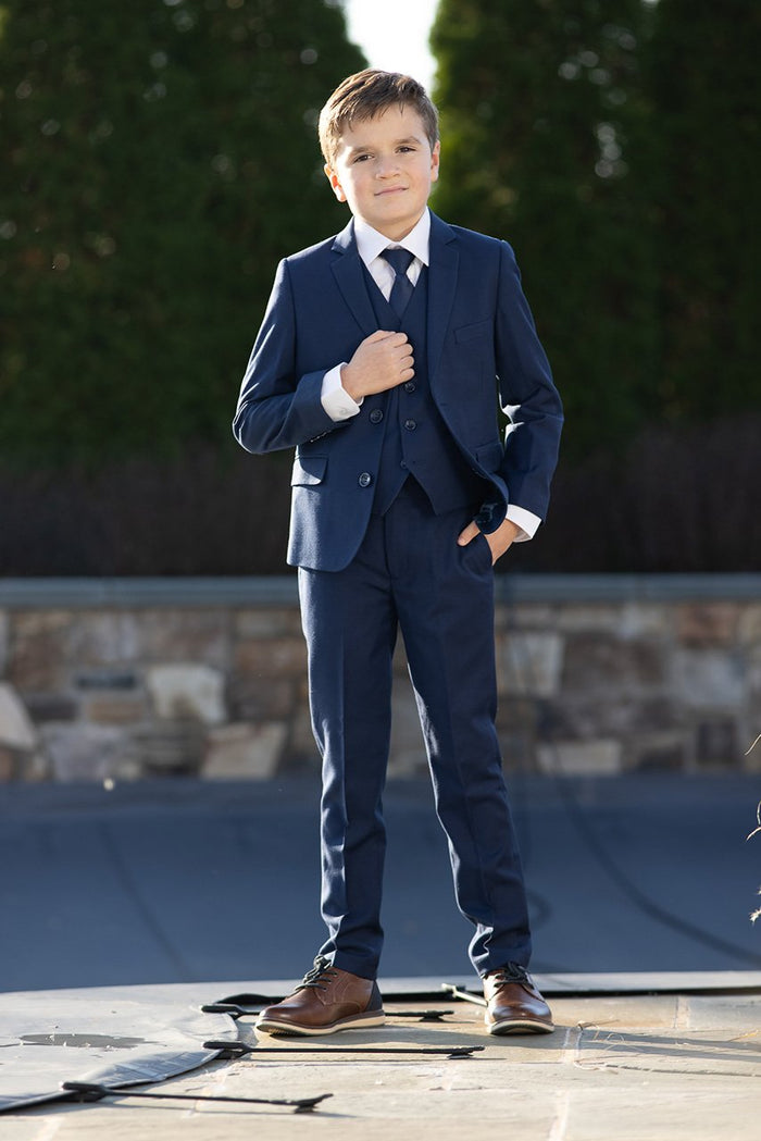 Premium Kids Sapphire Blue 5-Piece Wool Blend Suit BLACKTIE