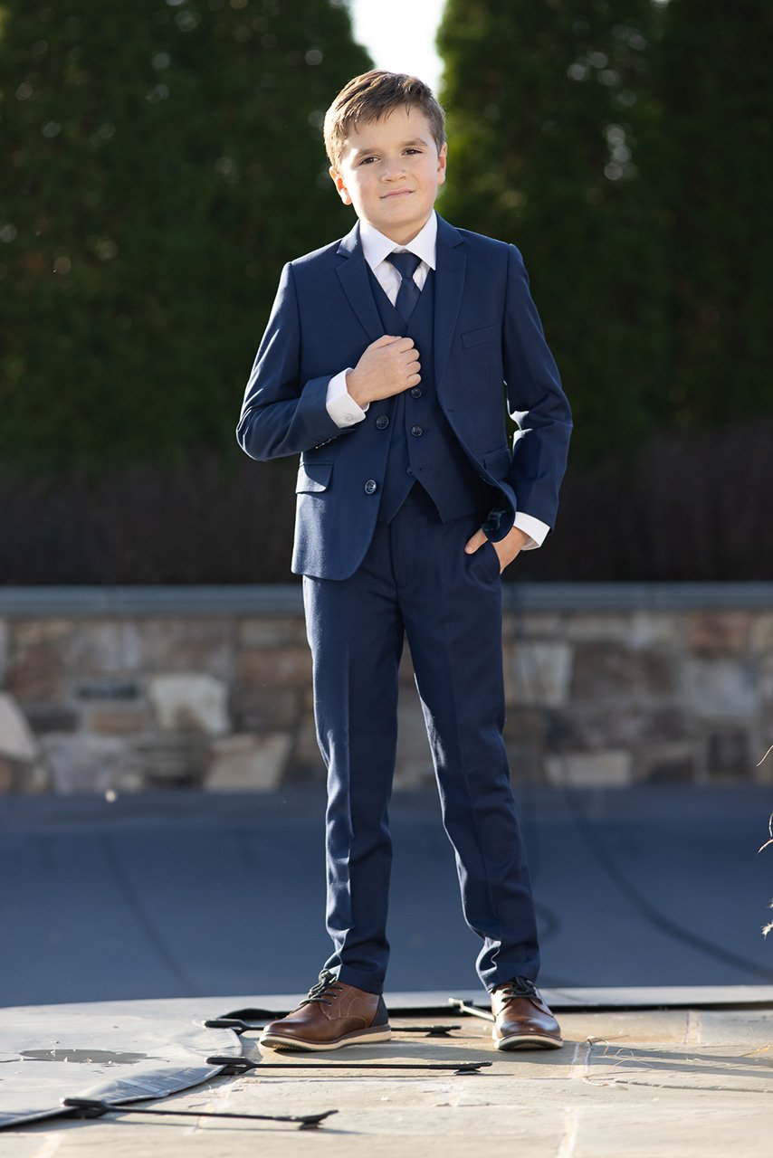Premium Kids Sapphire Blue 5-Piece Wool Blend Suit BLACKTIE