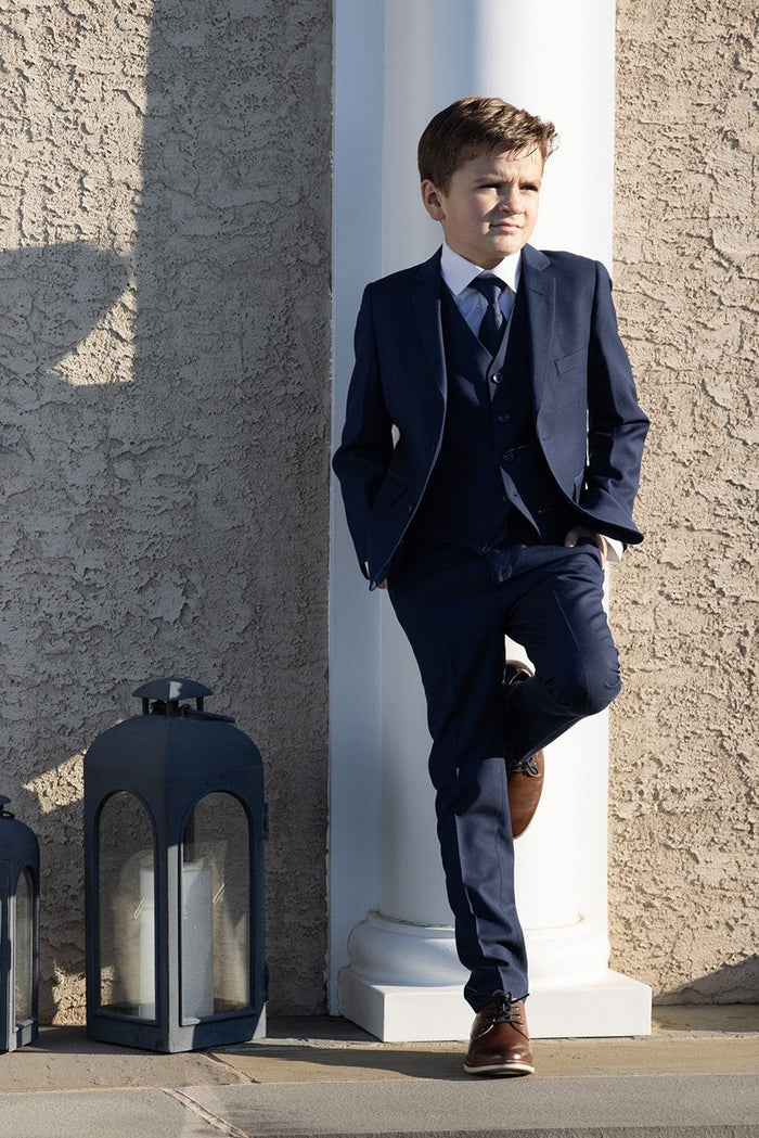 Premium Kids Sapphire Blue 5-Piece Wool Blend Suit BLACKTIE