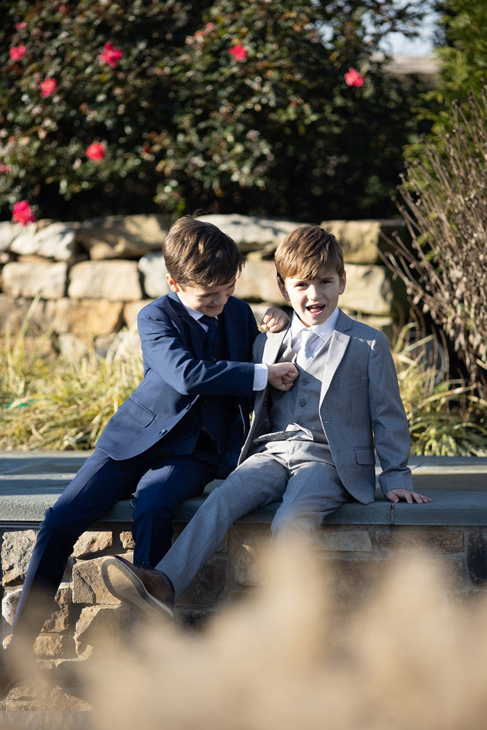 Premium Kids Sapphire Blue 5-Piece Wool Blend Suit BLACKTIE