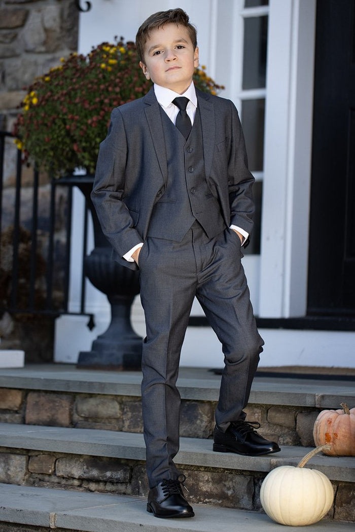 Premium Kids Steel Grey 5-Piece Wool Blend Suit by BLACKTIE