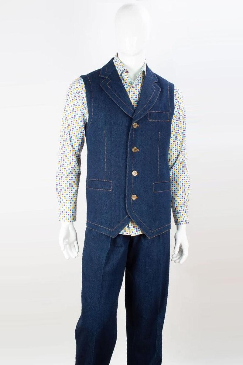 Blue Apollo King Mens Double-Breasted Denim Vest & Pant Set: Notch Lapel - USA Men's Outlet – SuitUSA