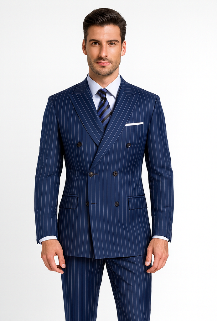 Royal Blue Pinstripe Suit - Gangster Suit - 1920's Suit - Double Breasted Suit by USA Men's Outlet