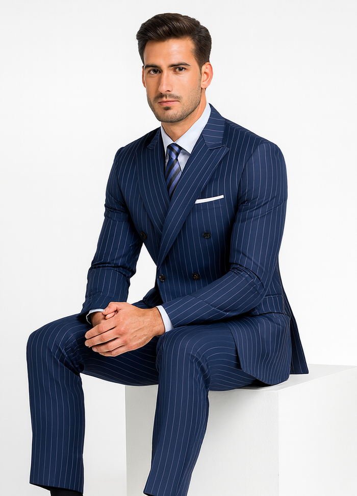Royal Blue Pinstripe Suit - Gangster Suit - 1920's Suit - Double Breasted Suit by USA Men's Outlet