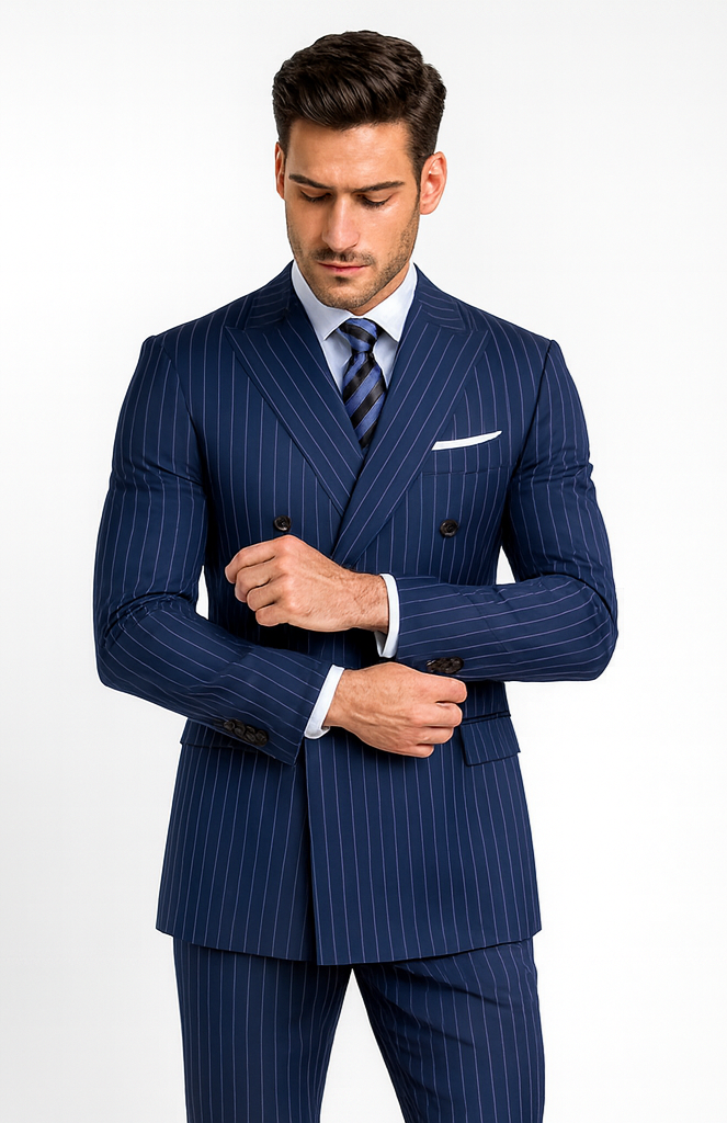 Royal Blue Pinstripe Suit - Gangster Suit - 1920's Suit - Double Breasted Suit by USA Men's Outlet