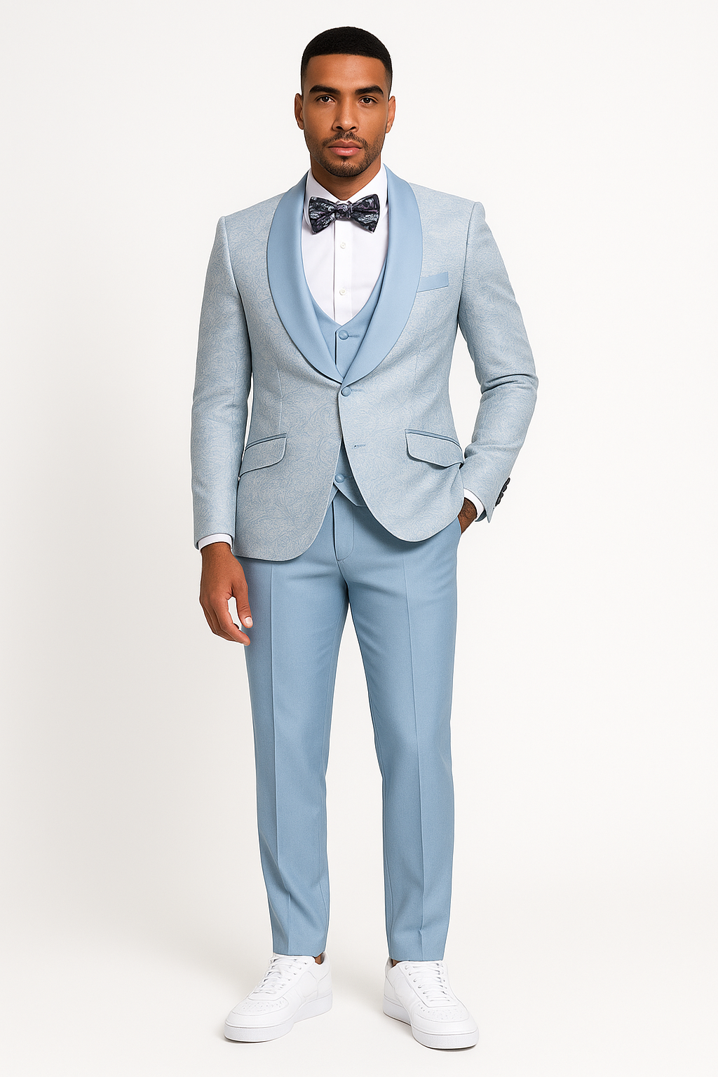 2024 Prom Special Blue Tuxedo Suit w/ Double-Breasted Vest by Tazzio PROMTUXEDO