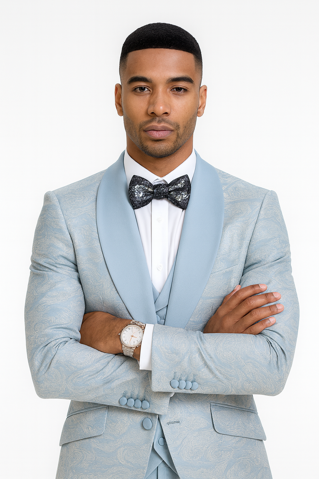 2026 Prom Special Blue Tuxedo Suit w/ Double-Breasted Vest by Tazzio