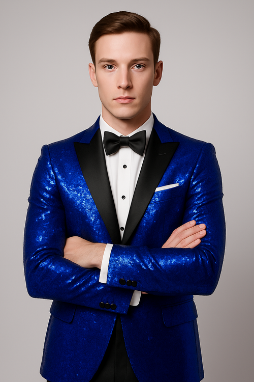 Sequin Suit - Shiny Suit - Royal Blue Suit - Metallic Fabric suit- Stage Tuxedo - Groom Suit Jacket + Pants