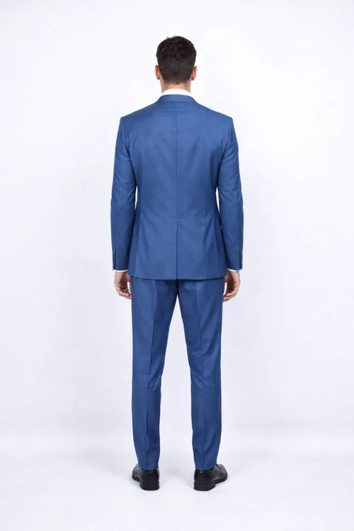 Blue Slim Fit Men’s Suit by Rossiman Rossi - Skinny Style with 1-Button Jacket - Italian Tailored Modern Formalwear at USA Men's Outlet