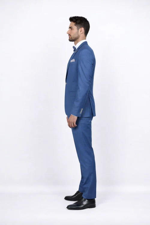 Blue Slim Fit Men’s Suit by Rossiman Rossi - Skinny Style with 1-Button Jacket - Italian Tailored Modern Formalwear at USA Men's Outlet