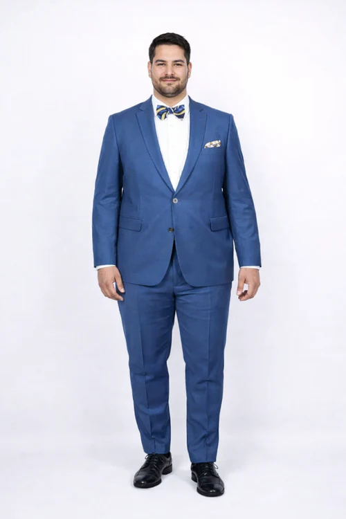 Blue Slim Fit Men’s Suit by Rossiman Rossi - Skinny Style with 1-Button Jacket - Italian Tailored Modern Formalwear at USA Men's Outlet
