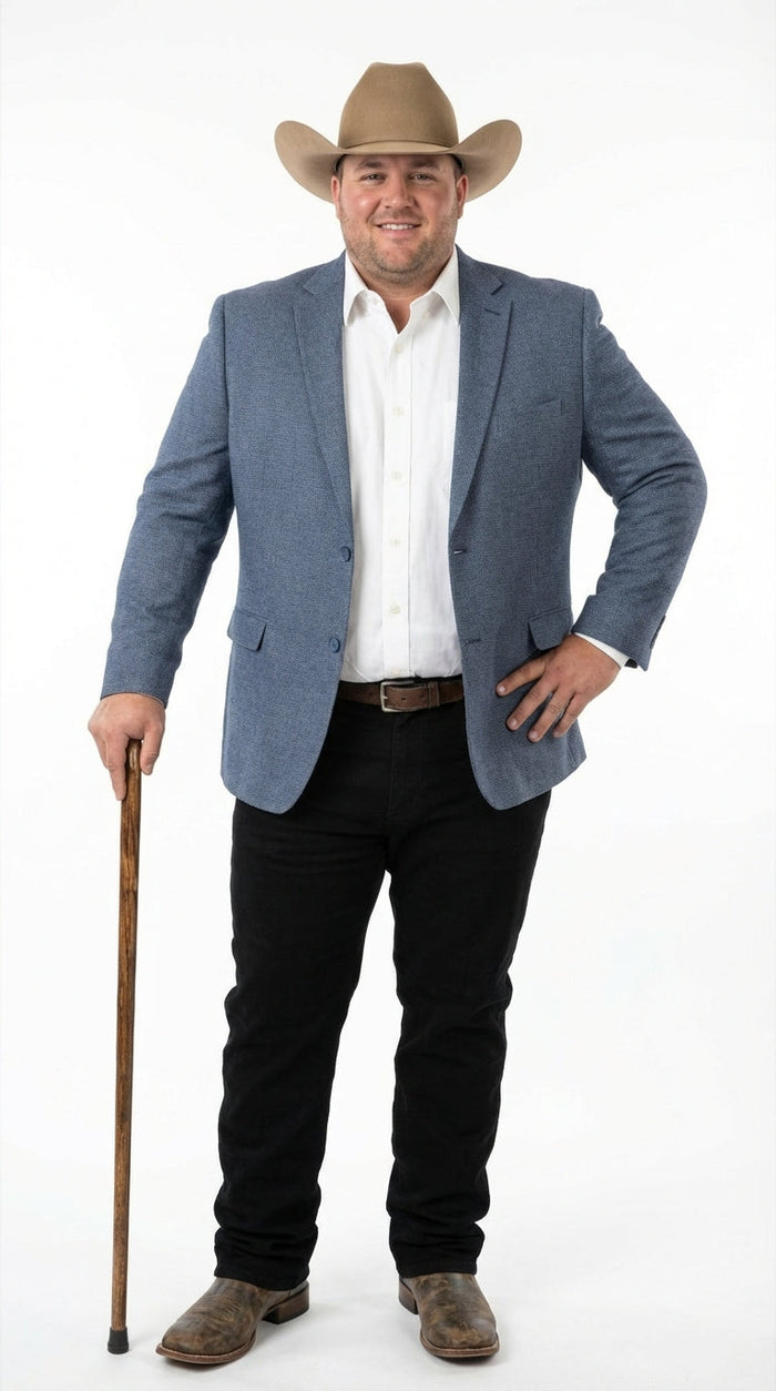 Men’s Blue Textured Cowboy Blazer – Western Style Sport Coat for Ranch Wedding, Business and Country Events