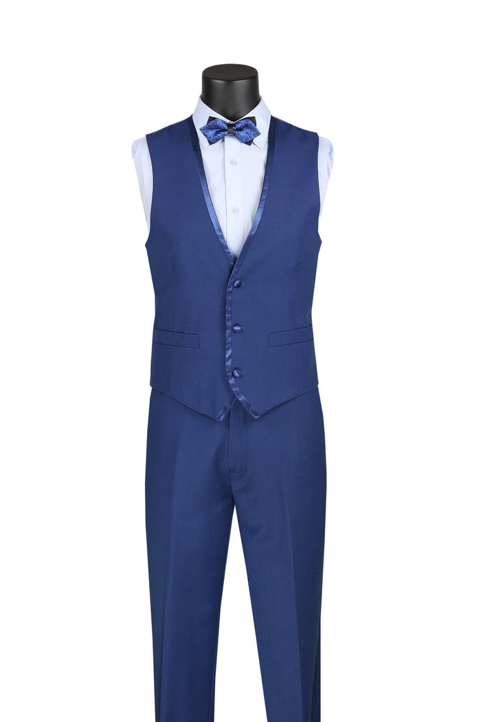 Blue Trimmed Lapel Slim Fit 3 Piece Suit by Vinci