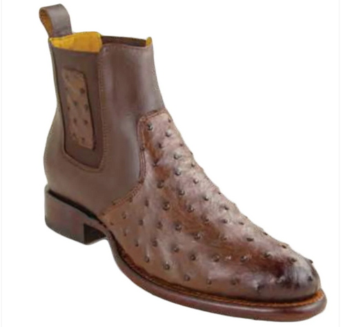 Botas de Avestruz Para Hombre Western Boots – Men’s Brown Ostrich Style Leather Chelsea Cowboy Ankle Boots