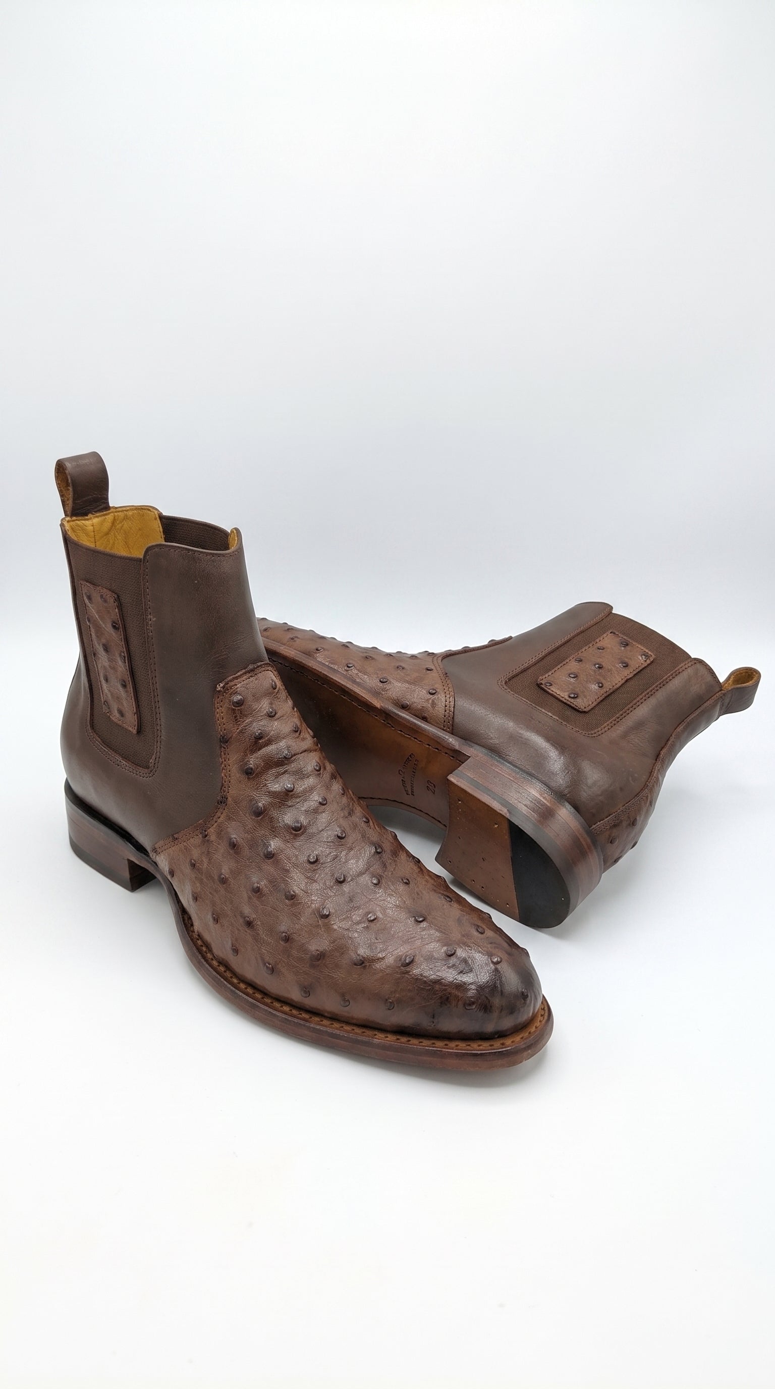 Botas de Avestruz Para Hombre Western Boots – Men’s Brown Ostrich Style Leather Chelsea Cowboy Ankle Boots