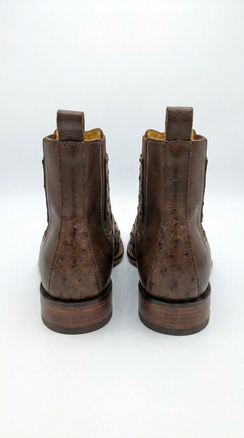 Botas de Avestruz Para Hombre Western Boots – Men’s Brown Ostrich Style Leather Chelsea Cowboy Ankle Boots