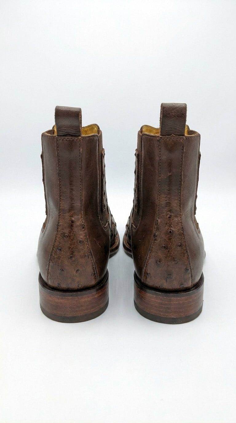 Botas de Avestruz Para Hombre Western Boots – Men’s Brown Ostrich Style Leather Chelsea Cowboy Ankle Boots