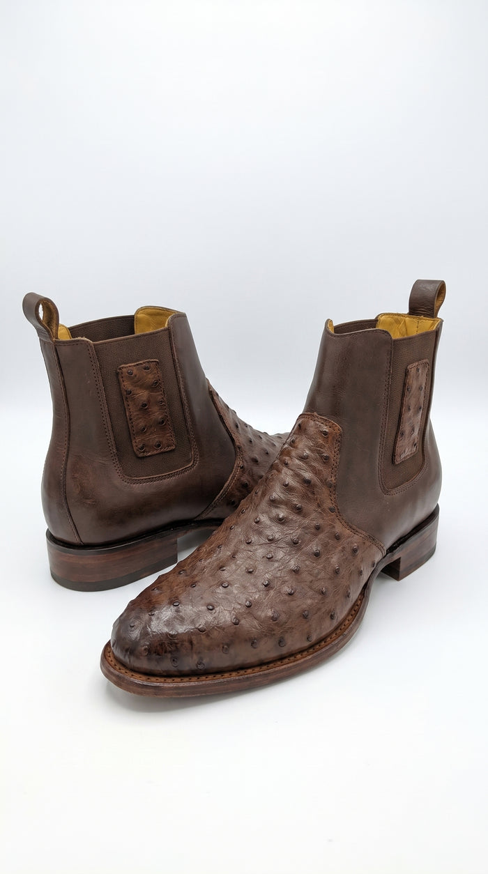 Botas de Avestruz Para Hombre Western Boots – Men’s Brown Ostrich Style Leather Chelsea Cowboy Ankle Boots