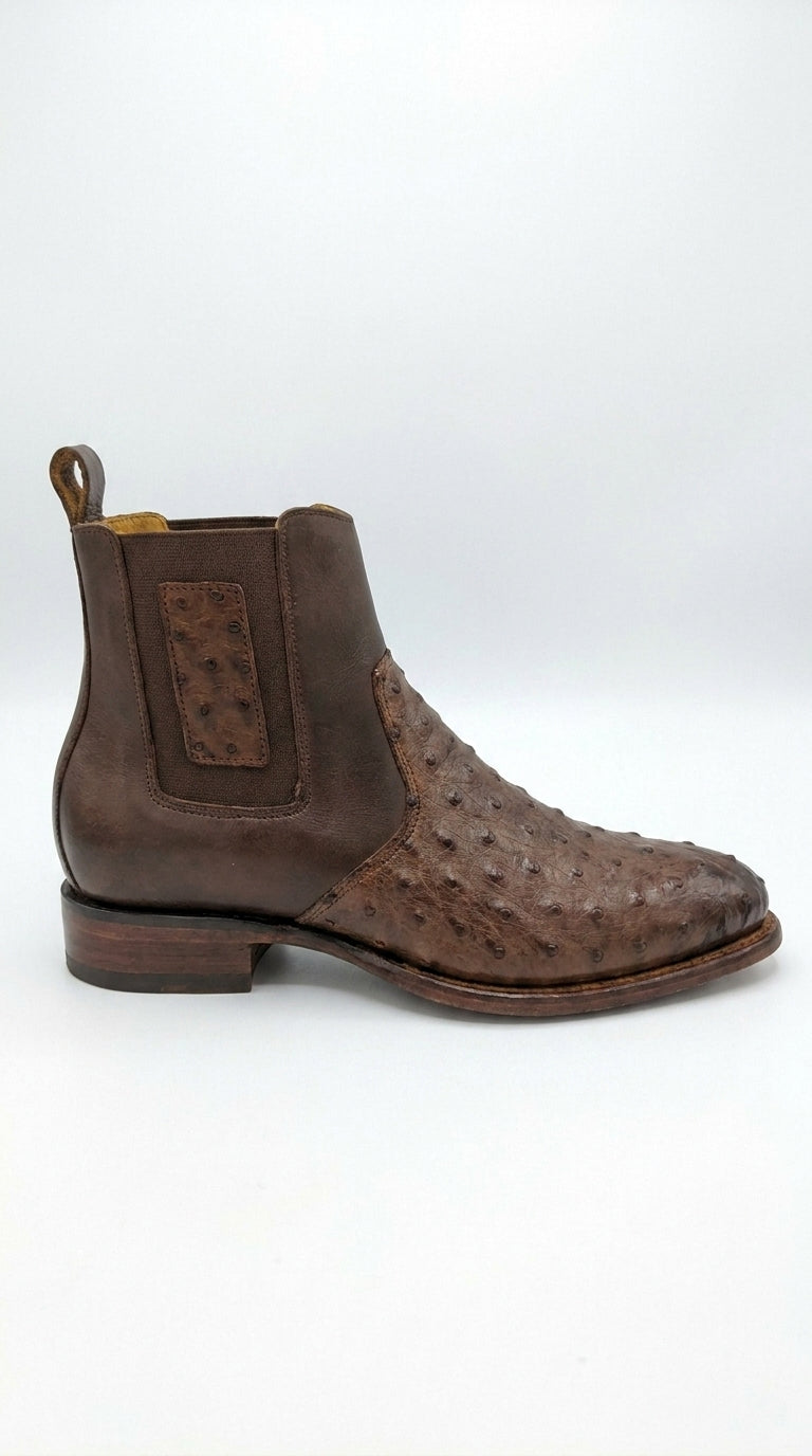 Botas de Avestruz Para Hombre Western Boots – Men’s Brown Ostrich Style Leather Chelsea Cowboy Ankle Boots