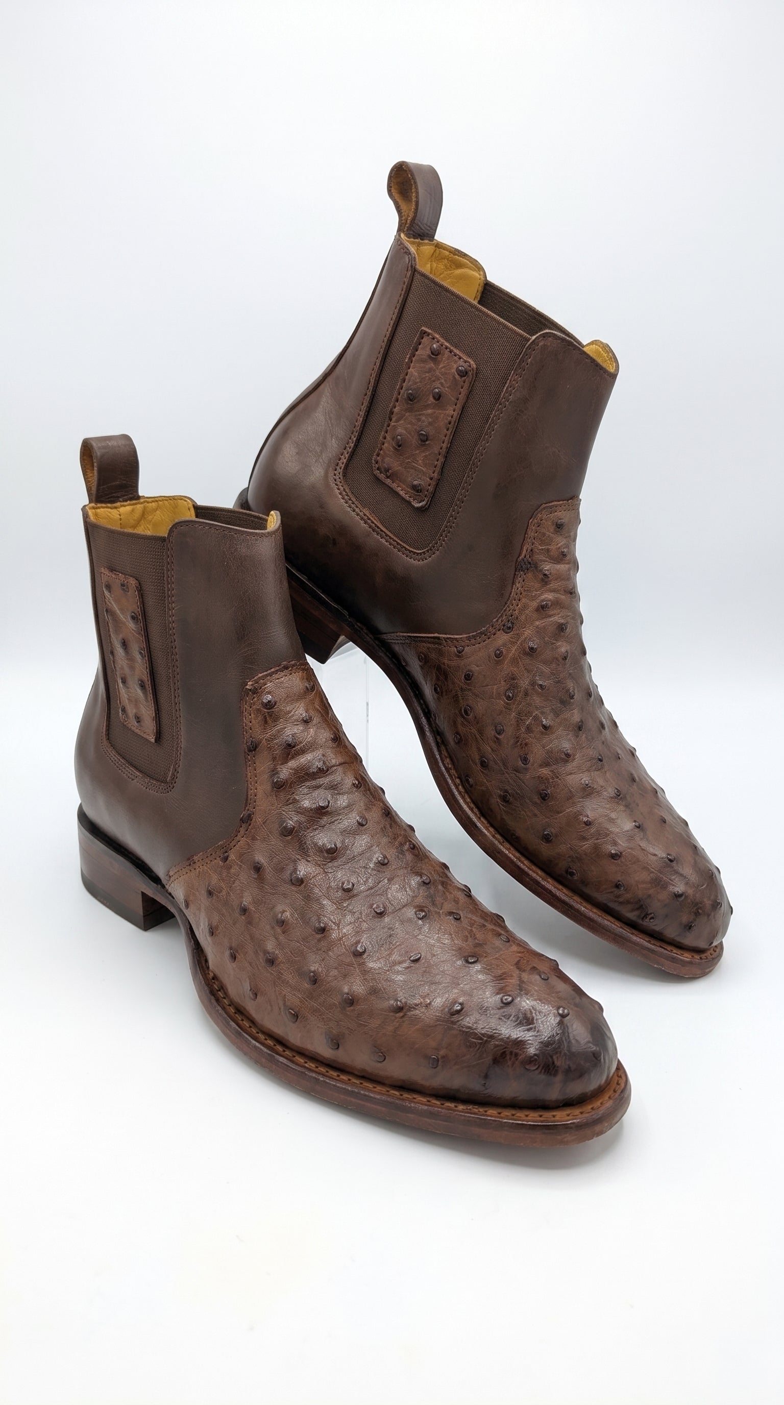 Botas de Avestruz Para Hombre Western Boots – Men’s Brown Ostrich Style Leather Chelsea Cowboy Ankle Boots