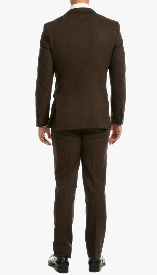 Bradford Cognac Slim Fit 3 Piece Tweed Suit Notch.