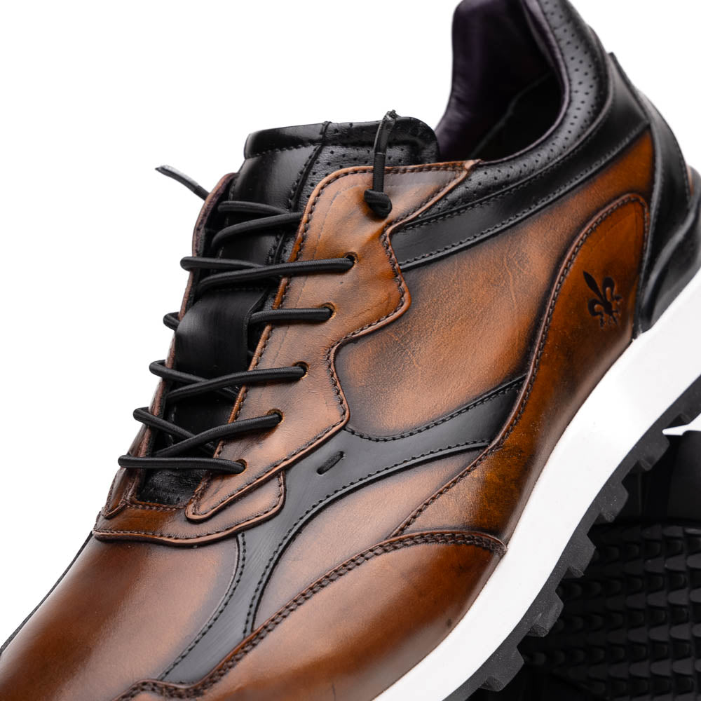 Zelli Bravo Hand Finished Calfskin Trainer Sneaker in Cognac