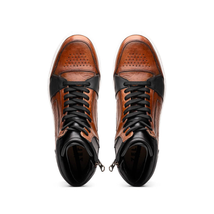 Zelli Bravo Burnished Calfskin High Top Dress Sneaker in Brown