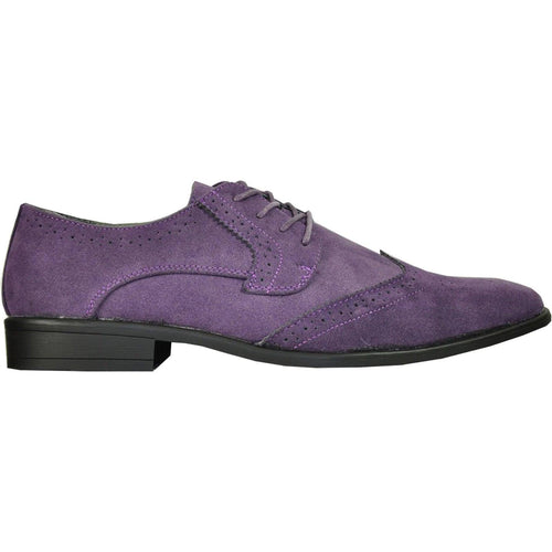 "Bravo Men's Vegan Suede Wingtip Lace Up Dress Shoe for Weddings & Proms - Purple" - USA Men's Outlet