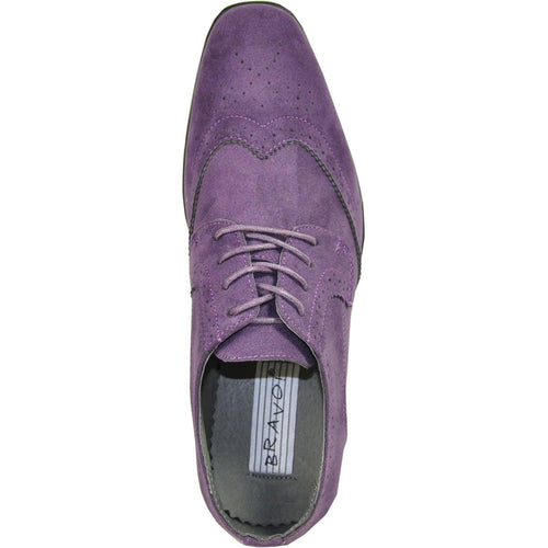 "Bravo Men's Vegan Suede Wingtip Lace Up Dress Shoe for Weddings & Proms - Purple" - USA Men's Outlet