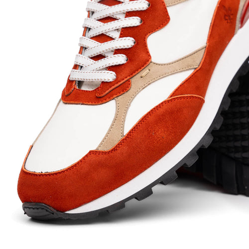 Zelli Bruno Goat Suede and Calfskin Trainer Sneaker in Rust & Taupe