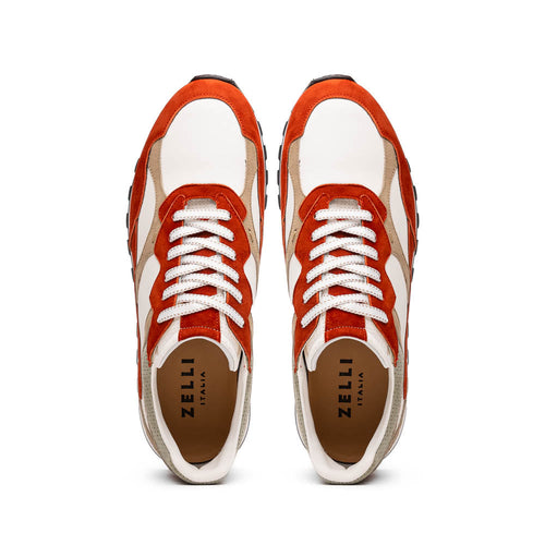 Zelli Bruno Goat Suede and Calfskin Trainer Sneaker in Rust & Taupe