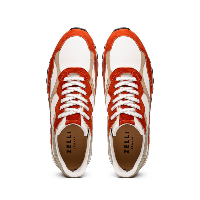 Zelli Bruno Goat Suede and Calfskin Trainer Sneaker in Rust & Taupe