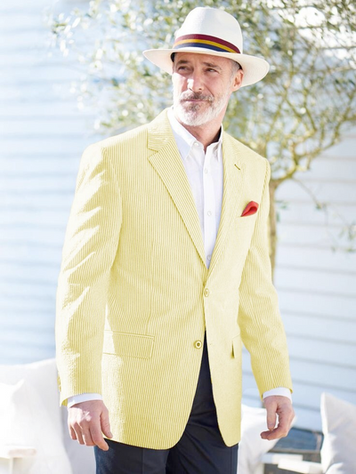 Mens Seersucker Blazer in Color "Color" - Summer Fabric Casual look Sportcoat Jacket 2 Button Notch Lapel