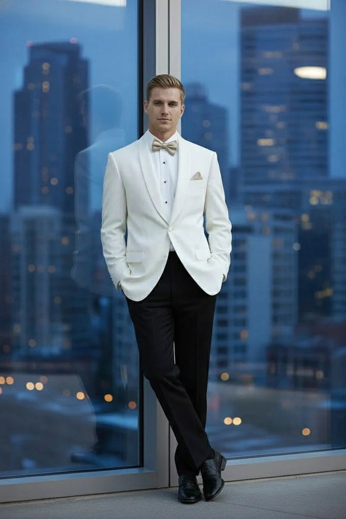Slim Fit Ivory Dinner Jacket - Classic 1 Button Shawl Lapel