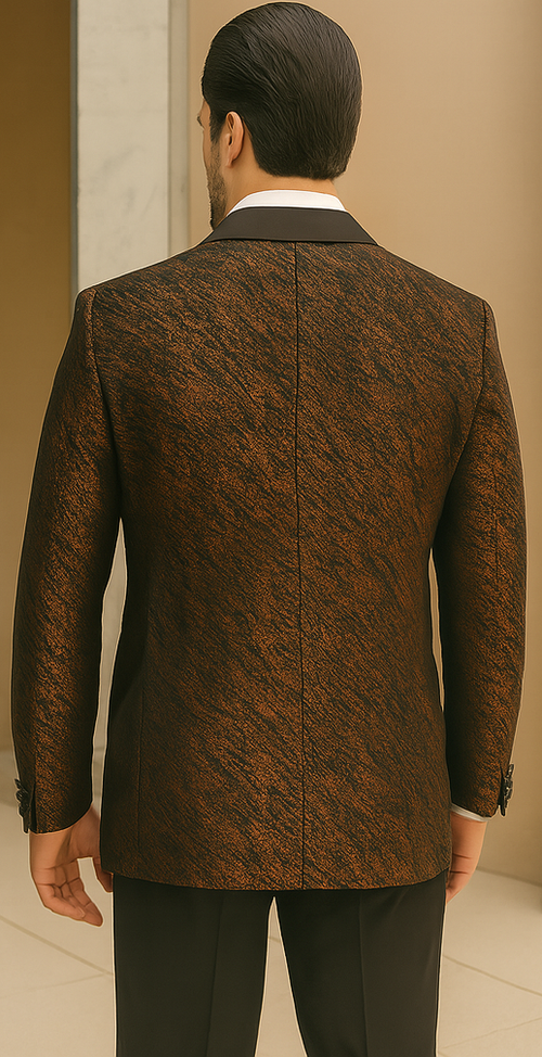 Bronze Double Breasted Rough Streak Pattern Satin Peak Lapel Stacy Adams Men's Jacket