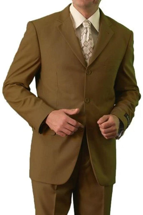 Brown Apollo King Mens Classic Fit Three Button Poplin Two Piece Suit - Elegant Mensattire