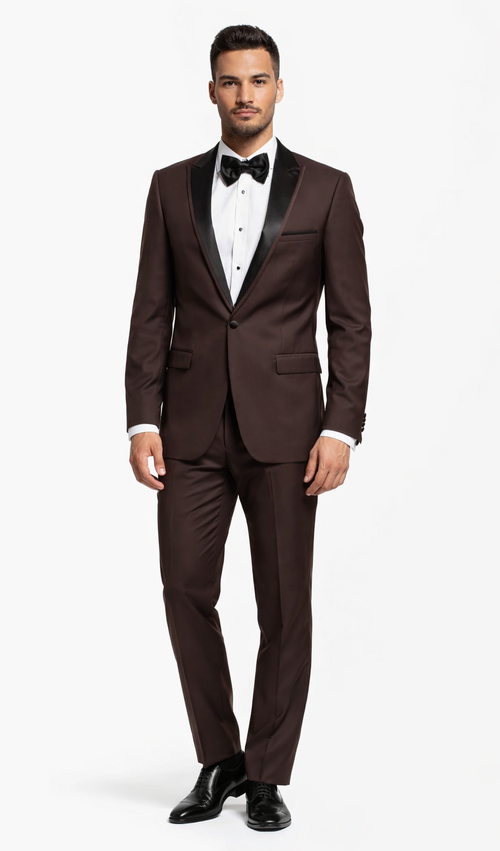 Brown Tuxedo Slim Fit One Button Peak Framed Lapel - Wedding - Prom