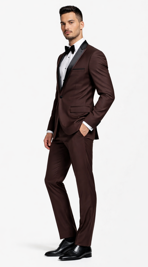 Brown Tuxedo Slim Fit One Button Peak Framed Lapel - Wedding - Prom