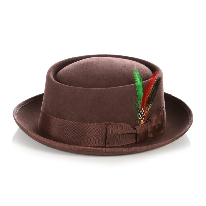 Brown Pork Pie Premium Wool Hat by Ferrecci
